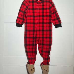 Carter's Baby Red & Black Plaid Bear Footed Fleece Pajamas Size 18M
